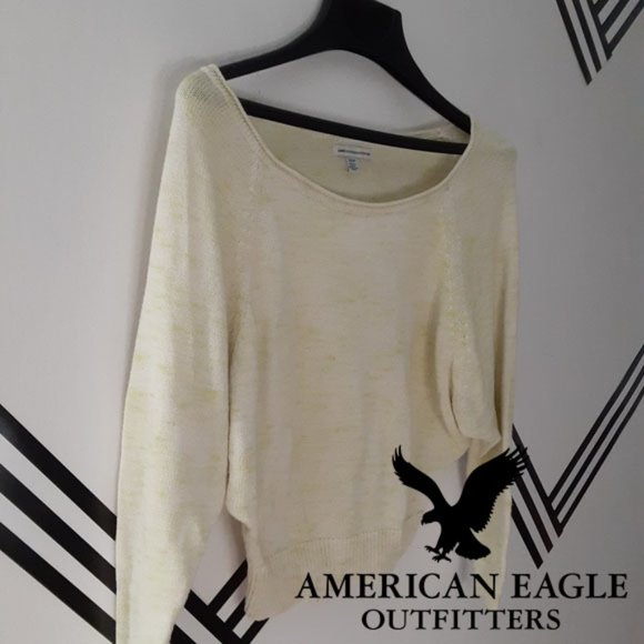 American Eagle Outfitters Sweaters - American Eagle sweater XS- lightweight- scoopneck- yellow/white - cotton blend